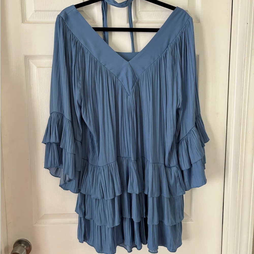 Blue Ruffled Women's Dress - Picture 2 of 2